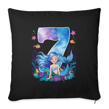 7ème anniversaire fille 7 ans sirène fête - Housse de coussin décorative 45 x 45 cm - noir - Devant