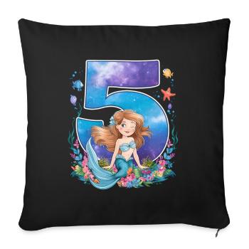 5ème anniversaire fille 5 ans sirène fête - Housse de coussin décorative 45 x 45 cm - noir - Devant