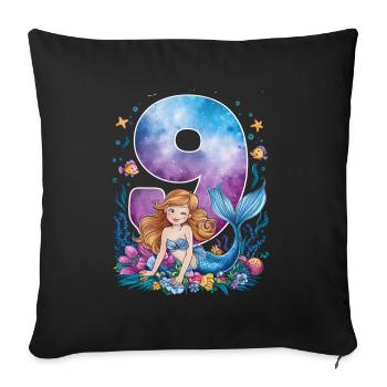 9th Birthday Girl 9 Years Mermaid Party - Sofa pillowcase 17,3'' x 17,3'' (45 x 45 cm) - black - Front