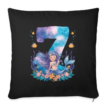 7th Birthday Girl 7 Years Mermaid Party - Sofa pillowcase 17,3'' x 17,3'' (45 x 45 cm) - black - Front