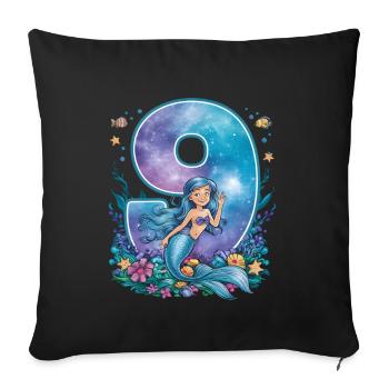 9th Birthday Girl 9 Years Mermaid Party - Sofa pillowcase 17,3'' x 17,3'' (45 x 45 cm) - black - Front