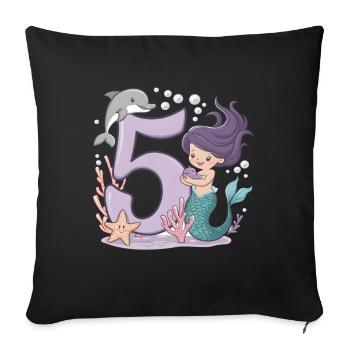 5th Birthday Girl 5 Years Mermaid Party - Sofa pillowcase 17,3'' x 17,3'' (45 x 45 cm) - black - Front