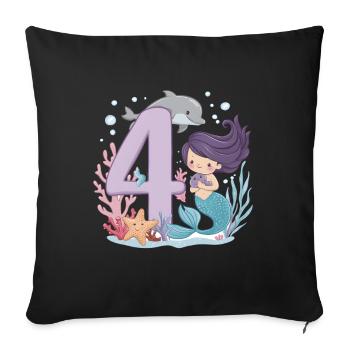 4ème anniversaire fille 4 ans sirène fête - Housse de coussin décorative 45 x 45 cm - noir - Devant