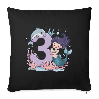 3ème anniversaire fille 3 ans sirène fête - Housse de coussin décorative 45 x 45 cm - noir - Devant