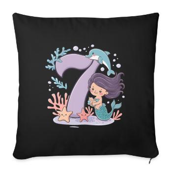 7th Birthday Girl 7 Years Mermaid Party - Sofa pillowcase 17,3'' x 17,3'' (45 x 45 cm) - black - Front