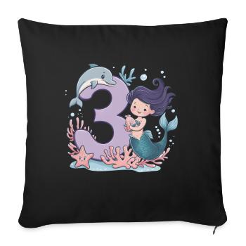 3ème anniversaire fille 3 ans sirène fête - Housse de coussin décorative 45 x 45 cm - noir - Devant