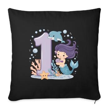 1er anniversaire fille 1 an sirène fête - Housse de coussin décorative 45 x 45 cm - noir - Devant