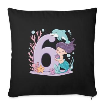 6ème anniversaire fille 6 ans sirène fête - Housse de coussin décorative 45 x 45 cm - noir - Devant