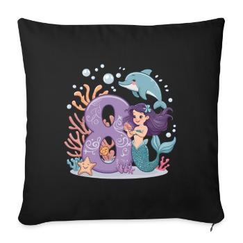 8th Birthday Girl 8 Years Mermaid Party - Sofa pillowcase 17,3'' x 17,3'' (45 x 45 cm) - black - Front