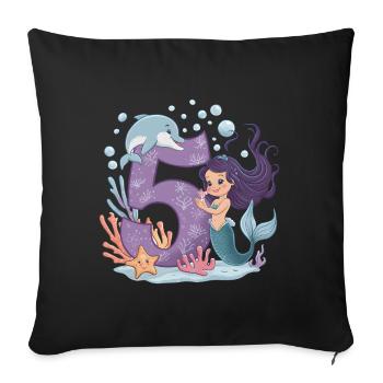 5ème anniversaire fille 5 ans sirène fête - Housse de coussin décorative 45 x 45 cm - noir - Devant