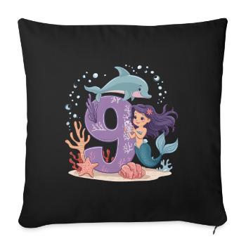 9th Birthday Girl 9 Years Mermaid Party - Sofa pillowcase 17,3'' x 17,3'' (45 x 45 cm) - black - Front