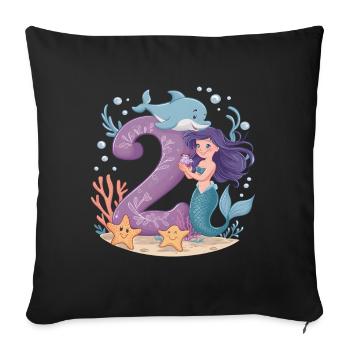 2ème anniversaire fille 2 ans sirène fête - Housse de coussin décorative 45 x 45 cm - noir - Devant