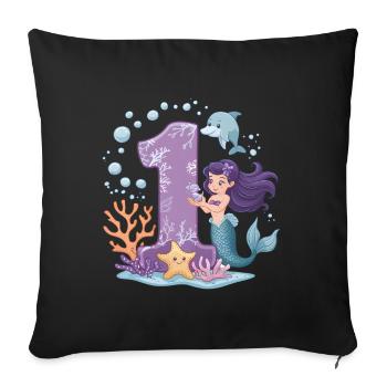 1er anniversaire fille 1 an sirène fête - Housse de coussin décorative 45 x 45 cm - noir - Devant