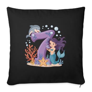 7th Birthday Girl 7 Years Mermaid Party - Sofa pillowcase 17,3'' x 17,3'' (45 x 45 cm) - black - Front
