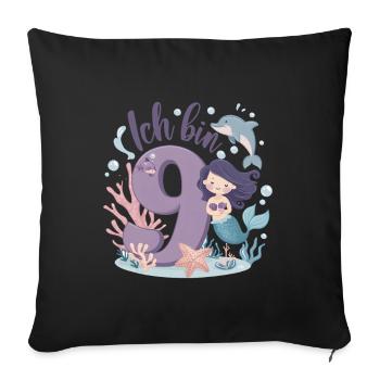 9th Birthday Girl 9 Years Mermaid Party - Sofa pillowcase 17,3'' x 17,3'' (45 x 45 cm) - black - Front