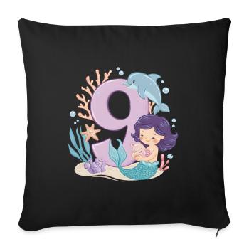 9th Birthday Girl 9 Years Mermaid Party - Sofa pillowcase 17,3'' x 17,3'' (45 x 45 cm) - black - Front