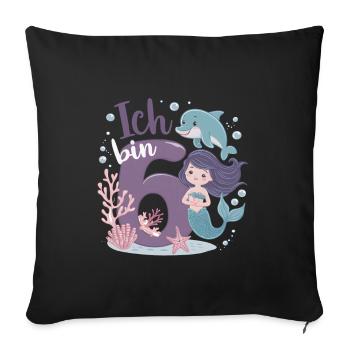 6th Birthday Girl 6 Years Mermaid Party - Sofa pillowcase 17,3'' x 17,3'' (45 x 45 cm) - black - Front