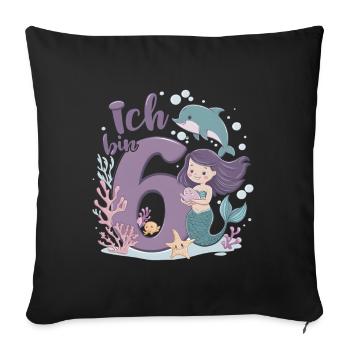6ème anniversaire fille 6 ans sirène fête - Housse de coussin décorative 45 x 45 cm - noir - Devant