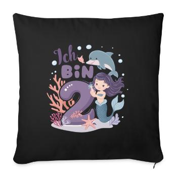 2nd Birthday Girl 2 Years Mermaid Party - Sofa pillowcase 17,3'' x 17,3'' (45 x 45 cm) - black - Front