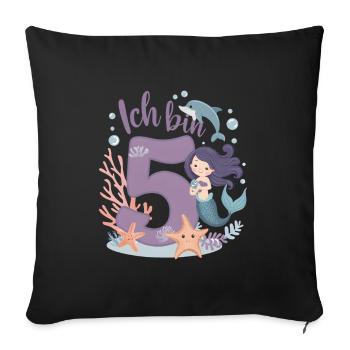 5ème anniversaire fille 5 ans sirène fête - Housse de coussin décorative 45 x 45 cm - noir - Devant