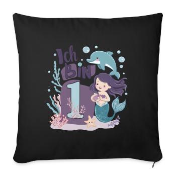 1er anniversaire fille 1 an sirène fête - Housse de coussin décorative 45 x 45 cm - noir - Devant