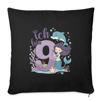 9th Birthday Girl 9 Years Mermaid Party - Sofa pillowcase 17,3'' x 17,3'' (45 x 45 cm) - black - Front