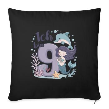 9th Birthday Girl 9 Years Mermaid Party - Sofa pillowcase 17,3'' x 17,3'' (45 x 45 cm) - black - Front