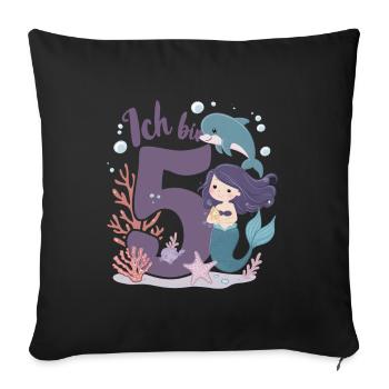 5ème anniversaire fille 5 ans sirène fête - Housse de coussin décorative 45 x 45 cm - noir - Devant