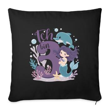 3ème anniversaire fille 3 ans sirène fête - Housse de coussin décorative 45 x 45 cm - noir - Devant