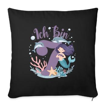 7th Birthday Girl 7 Years Mermaid Party - Sofa pillowcase 17,3'' x 17,3'' (45 x 45 cm) - black - Front