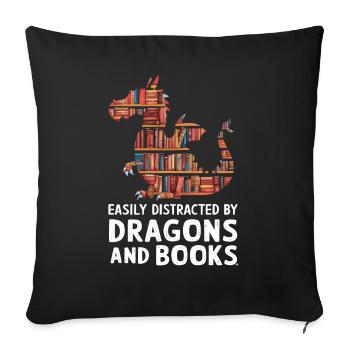 Fantasy Book Lover Drache mit Regalen - Sofakissenbezug 45 x 45 cm - Schwarz - Vorne