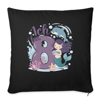 8th Birthday Girl 8 Years Mermaid Party - Sofa pillowcase 17,3'' x 17,3'' (45 x 45 cm) - black - Front