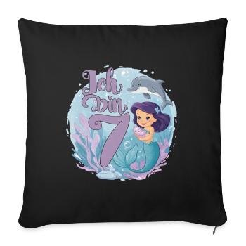 7th Birthday Girl 7 Years Mermaid Party - Sofa pillowcase 17,3'' x 17,3'' (45 x 45 cm) - black - Front