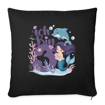 3ème anniversaire fille 3 ans sirène fête - Housse de coussin décorative 45 x 45 cm - noir - Devant