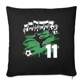 11e anniversaire 11 ans de football Joueur de football - Housse de coussin décorative 45 x 45 cm - noir - Devant