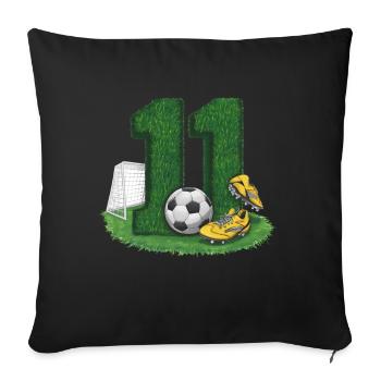 11e anniversaire 11 ans de football Joueur de football - Housse de coussin décorative 45 x 45 cm - noir - Devant