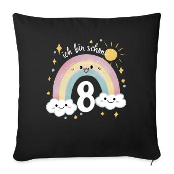 Chemise 8ème anniversaire Nuage Arc-en-ciel - Housse de coussin décorative 45 x 45 cm - noir - Devant