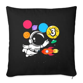 3ème anniversaire garçons 3 ans astronaute anniversaire - Housse de coussin décorative 45 x 45 cm - noir - Devant