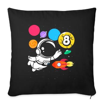 8e anniversaire garçons 8 ans anniversaire astronaute - Housse de coussin décorative 45 x 45 cm - noir - Devant