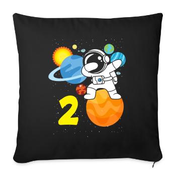 2e anniversaire garçons 2 ans anniversaire astronaute - Housse de coussin décorative 45 x 45 cm - noir - Devant