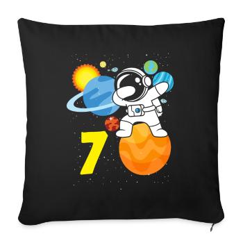 7e anniversaire garçons 7 ans anniversaire astronaute - Housse de coussin décorative 45 x 45 cm - noir - Devant