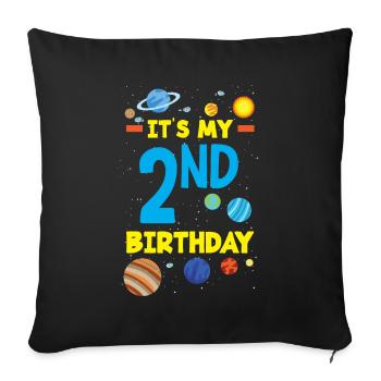2ème anniversaire garçons 2 ans astronaute anniversaire - Housse de coussin décorative 45 x 45 cm - noir - Devant