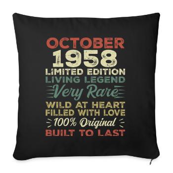 1958 Octobre 1958 Anniversaire Octobre 1958 Original - Housse de coussin décorative 45 x 45 cm - noir - Devant