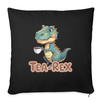 Niedlicher Dinosaurier trinkt Tee T-Rex Humor - Sofakissenbezug 45 x 45 cm - Schwarz - Vorne