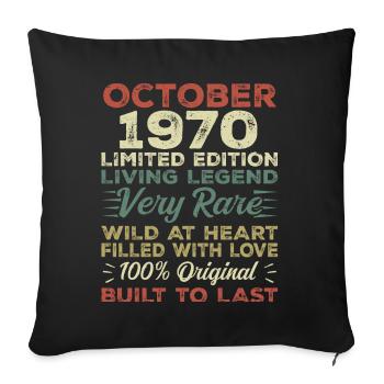 1970 Octobre 1970 Anniversaire Octobre 1970 Original - Housse de coussin décorative 45 x 45 cm - noir - Devant