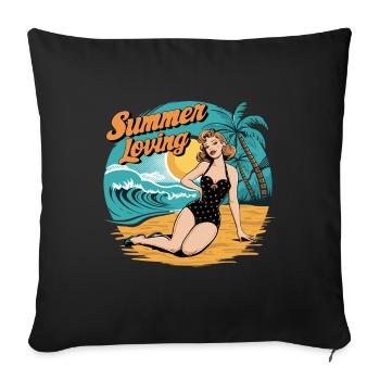 Ambiance rétro d’amour de la plage pour un - Housse de coussin décorative 45 x 45 cm - noir - Devant