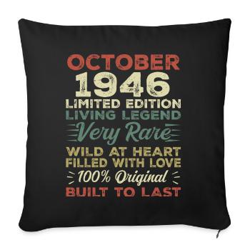 1946 Octobre 1946 Anniversaire Octobre 1946 Original - Housse de coussin décorative 45 x 45 cm - noir - Devant