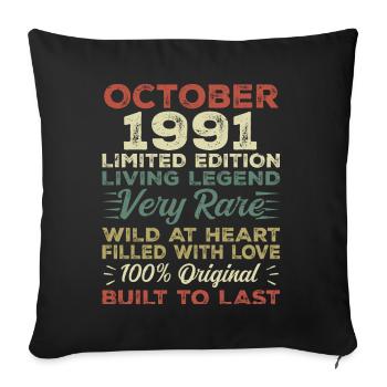 1991 Octobre 1991 Anniversaire Octobre 1991 Original - Housse de coussin décorative 45 x 45 cm - noir - Devant