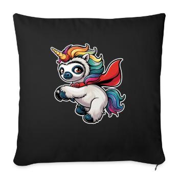 Lustiges Faultier Einhorn als Held - Sofakissenbezug 45 x 45 cm - Schwarz - Vorne