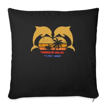 Two Dolphins Hearts Beach Sunset Palm Trees - Sofa pillowcase 17,3'' x 17,3'' (45 x 45 cm) - black - Front